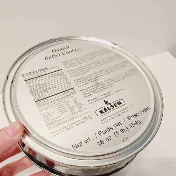 Vtg Holiday Christmas Reindeer Celestial Moon Stars Blue Gold Cookie Tin - Picture 8 of 8